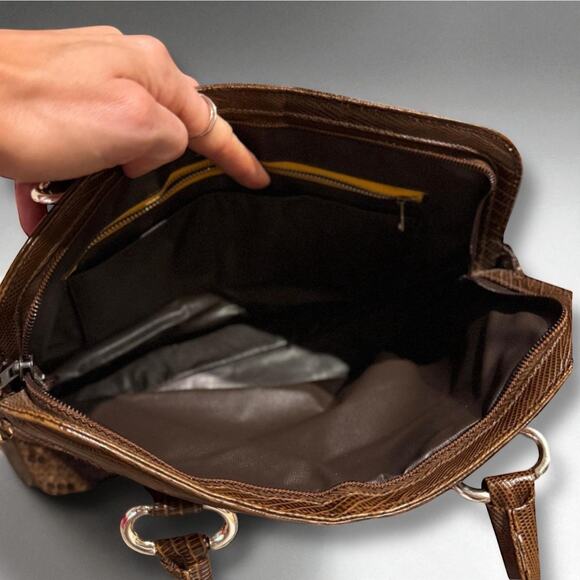 Supreme Vintage Patchwork Snakeskin Leather Handbag Brown Tan Top Handle Purse - Picture 6 of 12